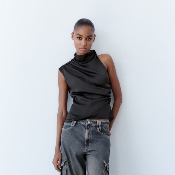 ASYMMETRICAL SATIN EFFECT TOP - Picture 4 of 7